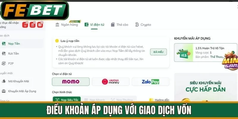 Điều khoản áp dụng với giao dịch vốn